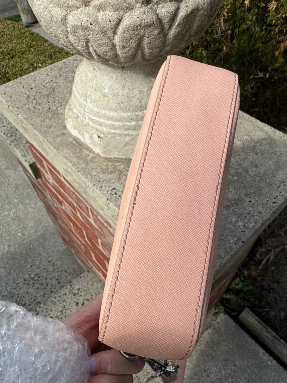 Vivienne Westwood Peachy /Pink Saffiano Leather Crossbody Bag with Silver Orb - Picture 6 of 10
